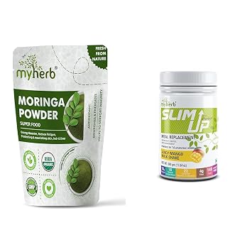 MYHERB Moringa Powder | 227 gm/0.5 Lbs | Ayurvedic Support For Holistic Wellness | Herbal Suppleme | MYHERB Slim Up Meal Replacement Shake With 16 Natural Herbal Blend (Ayurvedic Formula) For Weight