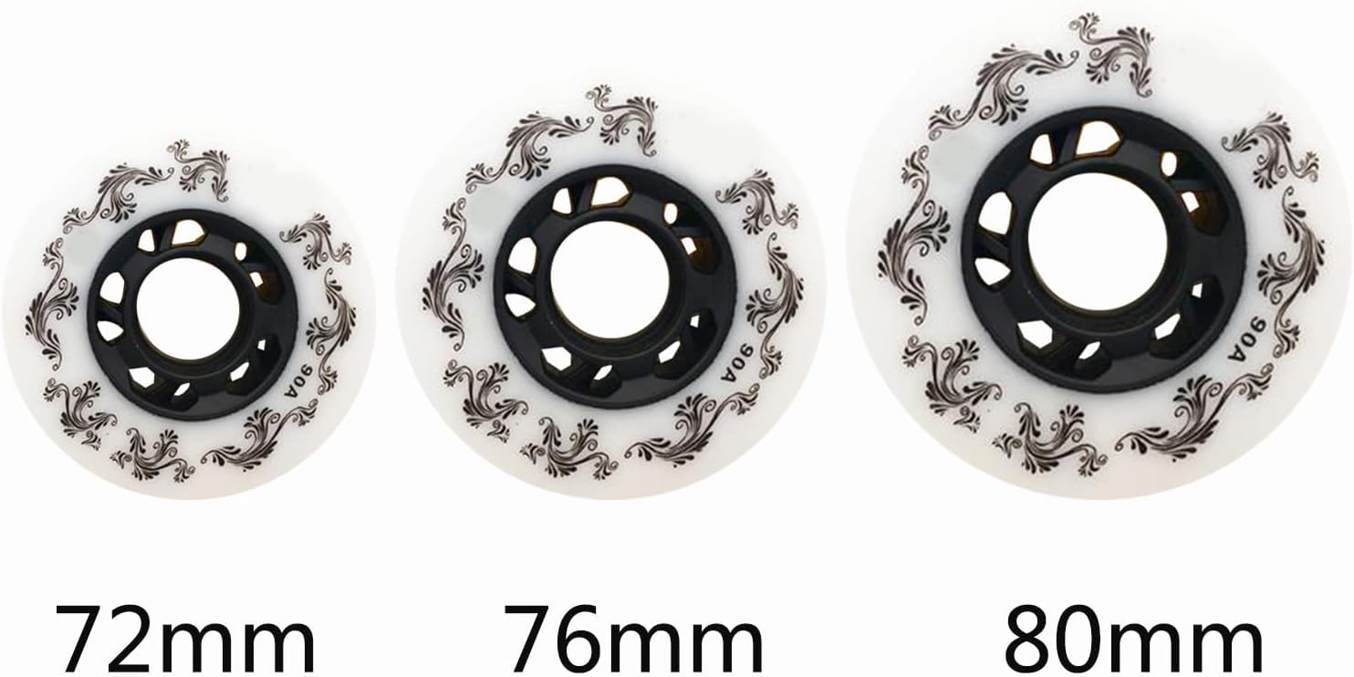 Confezione da 8 ruote di ricambio per pattini in linea da esterno, 90 A, freestyle, resistenti, 72 mm, 76 mm, 80 mm, per pattini a scelta (bianco, 76 mm)
