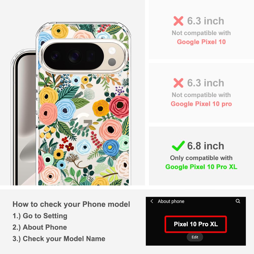 MOSNOVO Case for Google Pixel 10 & Pixel 10 Pro, [Buffertech 6.6ft Military-Grade Drop Protection] [Anti Peel Off Tech] Clear TPU Bumper Phone Case Cover Design - Cute Cherry — view 262