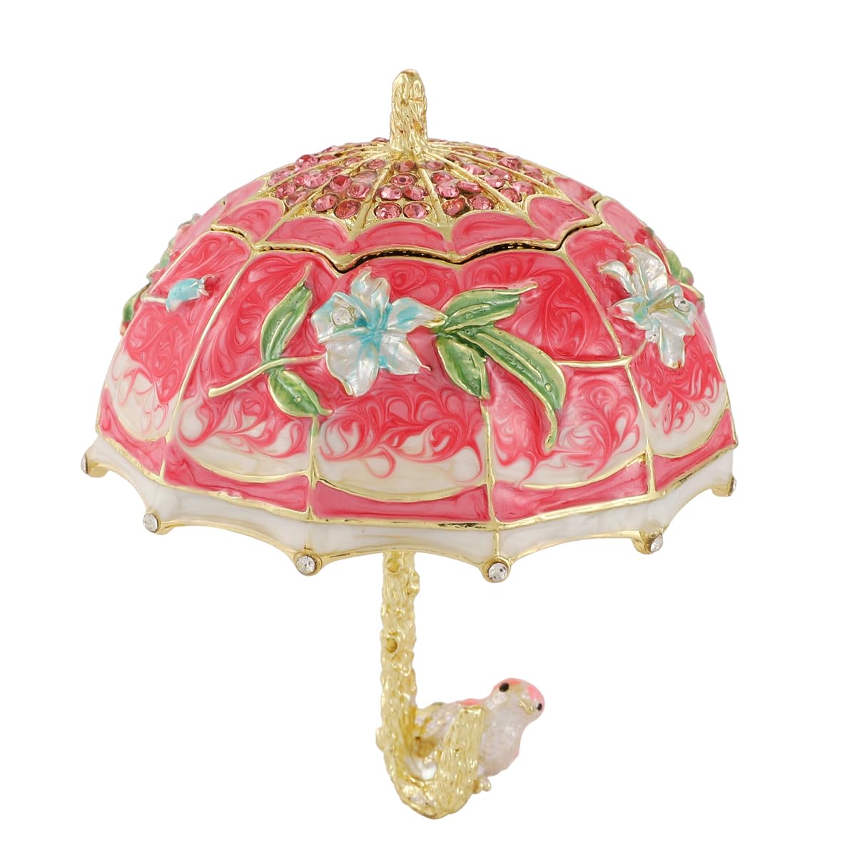 Pink Umbrella Shape Trinket Box with Rhinestones Hand-Painted Small Jewelry Boxes Enamel Wedding Favor Craft Gift for Women
