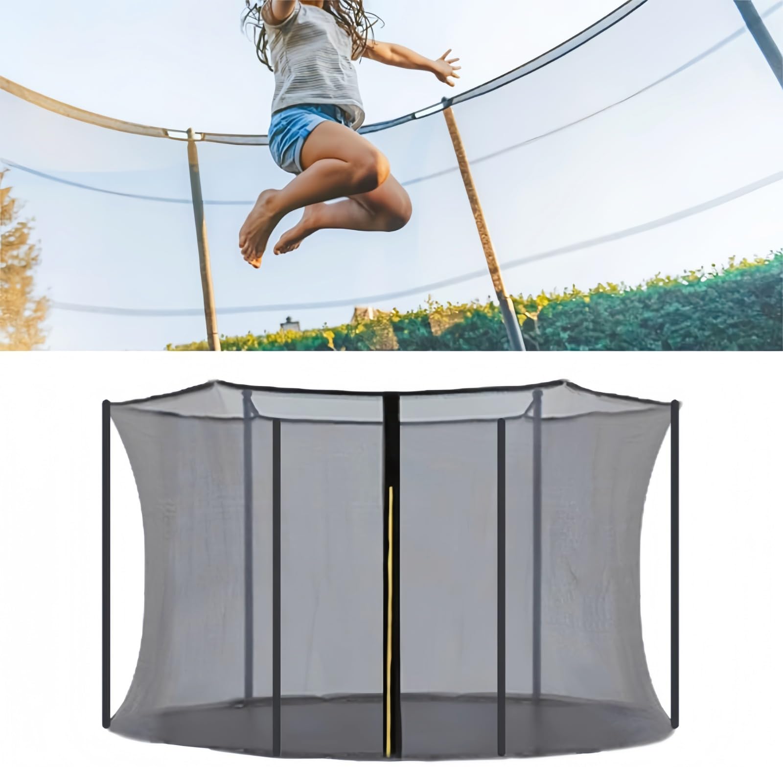 Generisch Filet de sécurité pour trampoline 244 305 366 427 cm - Filet de rechange Tampolin intérieur avec fermeture éclair et boucles - Filet de protection pour trampoline de jardin - Pour barres 6/8