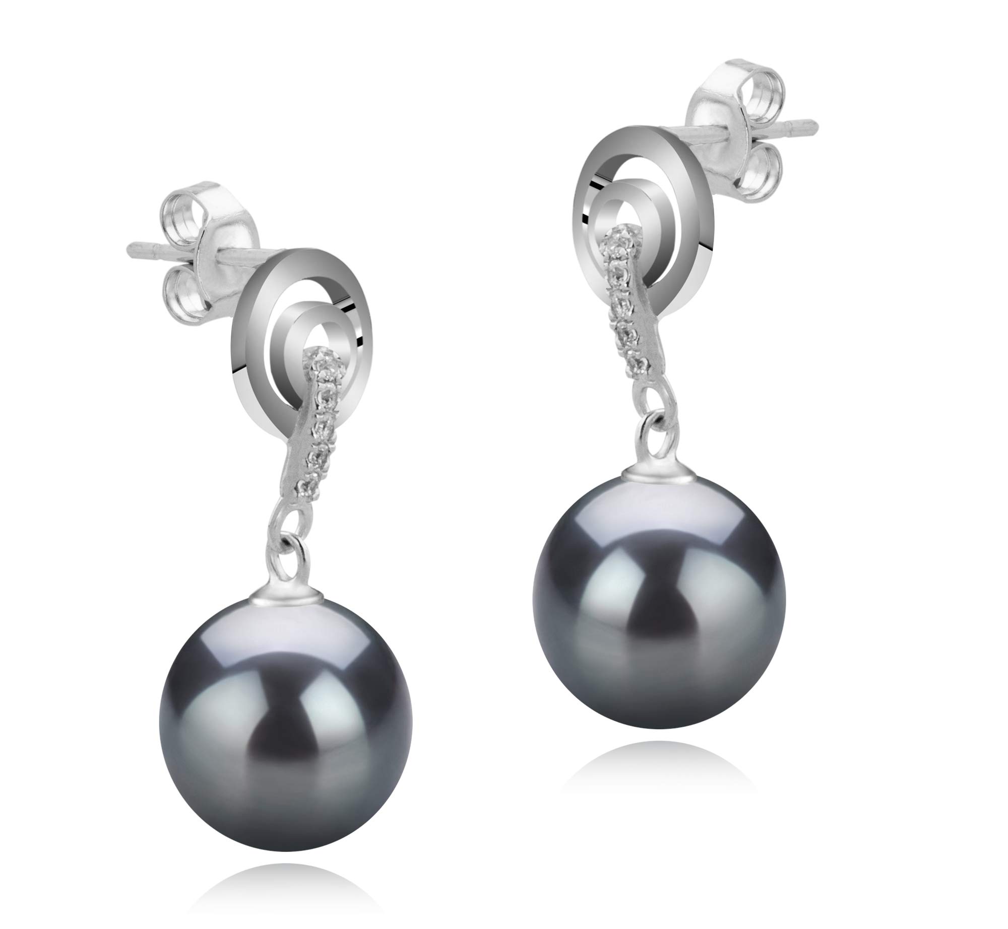 Madonna Black 8-9mm AAAA Quality Freshwater 925 Sterling Silver Cultured Pearl Earring Pair For Women