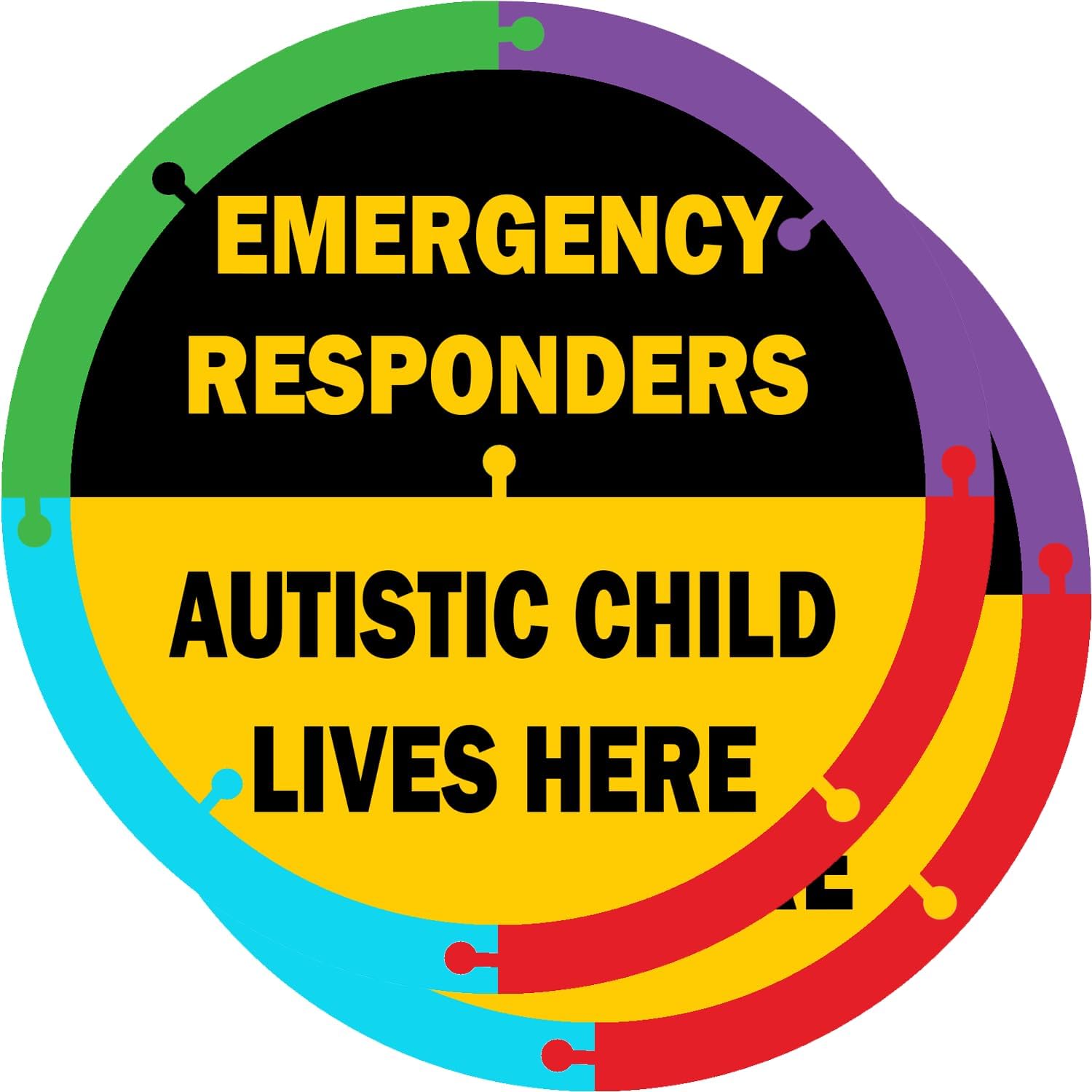 TOTOMO Autistic Child Lives Here Vinyl Sticker - 6" x 6" (Pack of 2) Autism Awareness Safety Decal for Emergency Responders Special Needs Sign Warning Home House Window Door