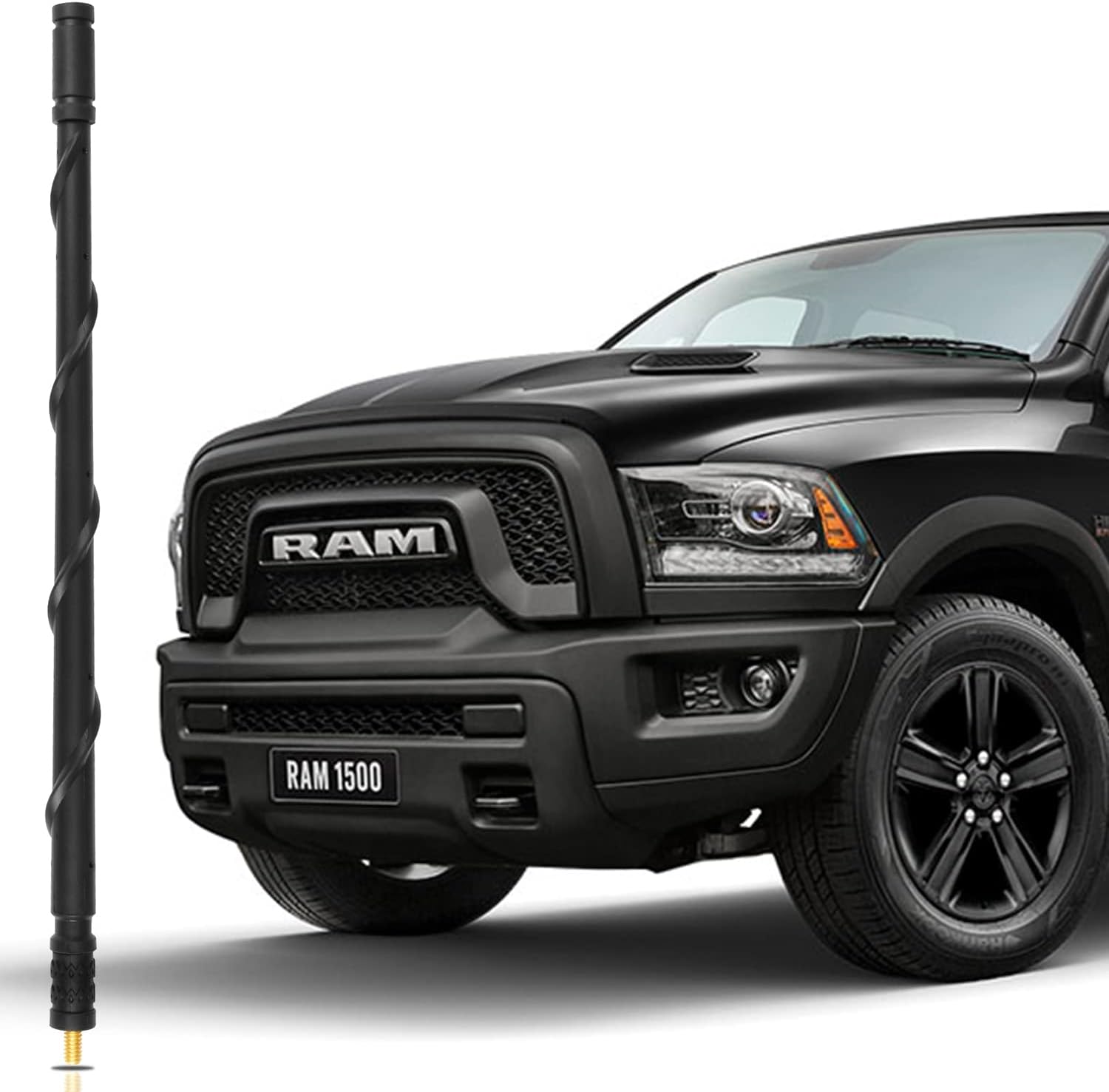 KSaAuto Antenna Accessories for Dodge Ram 1500-3500 (2009-2024), 13 Inch Spiral Truck Antenna, Black, FM/AM Reception, KR-1