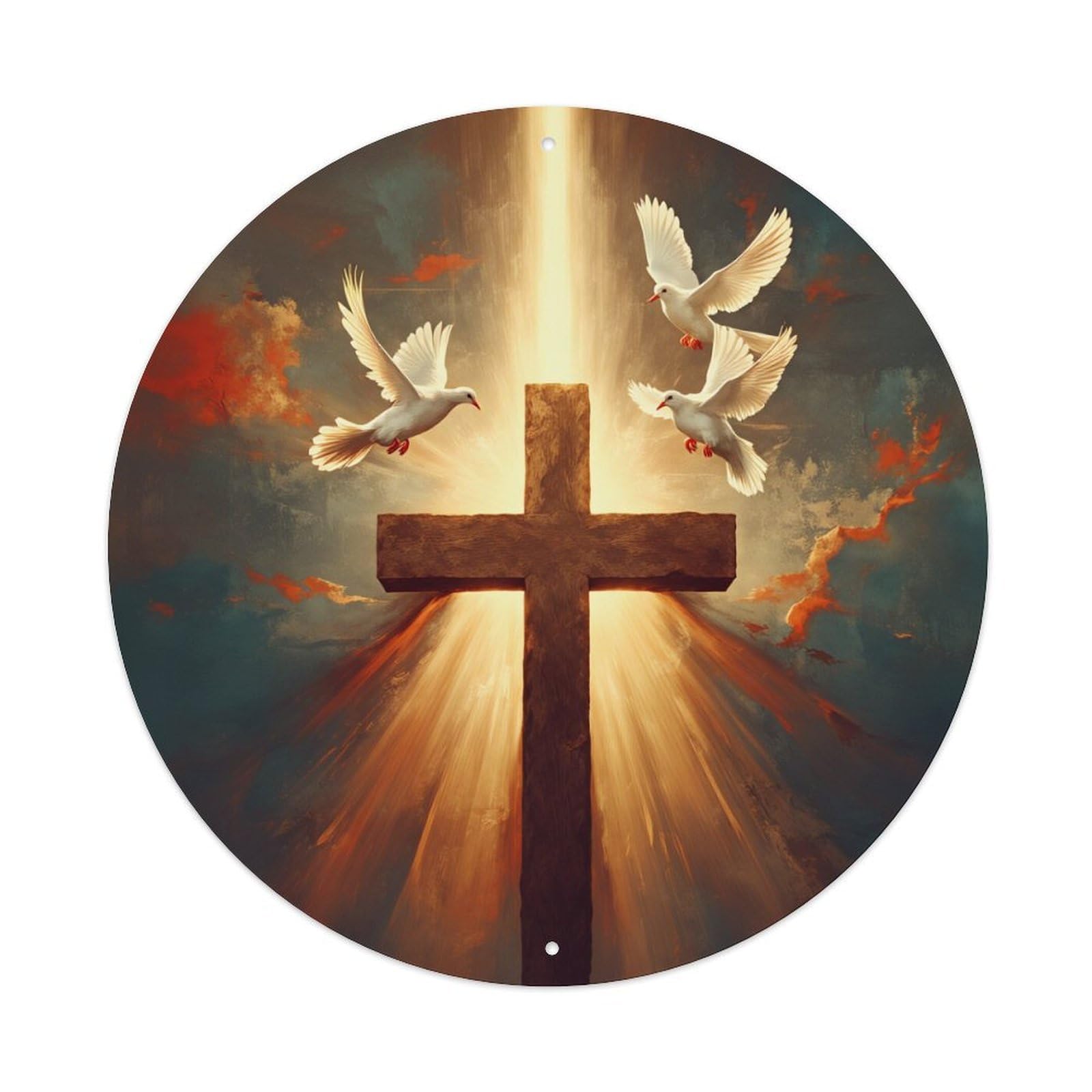 Cross Doves Light Sky Faith Round Tin Sign Retro Metal Sign for Cafe Bar Pub Home Game Room Gym Club Wall Decoration Vintage Metal Poster 8x8 Inch