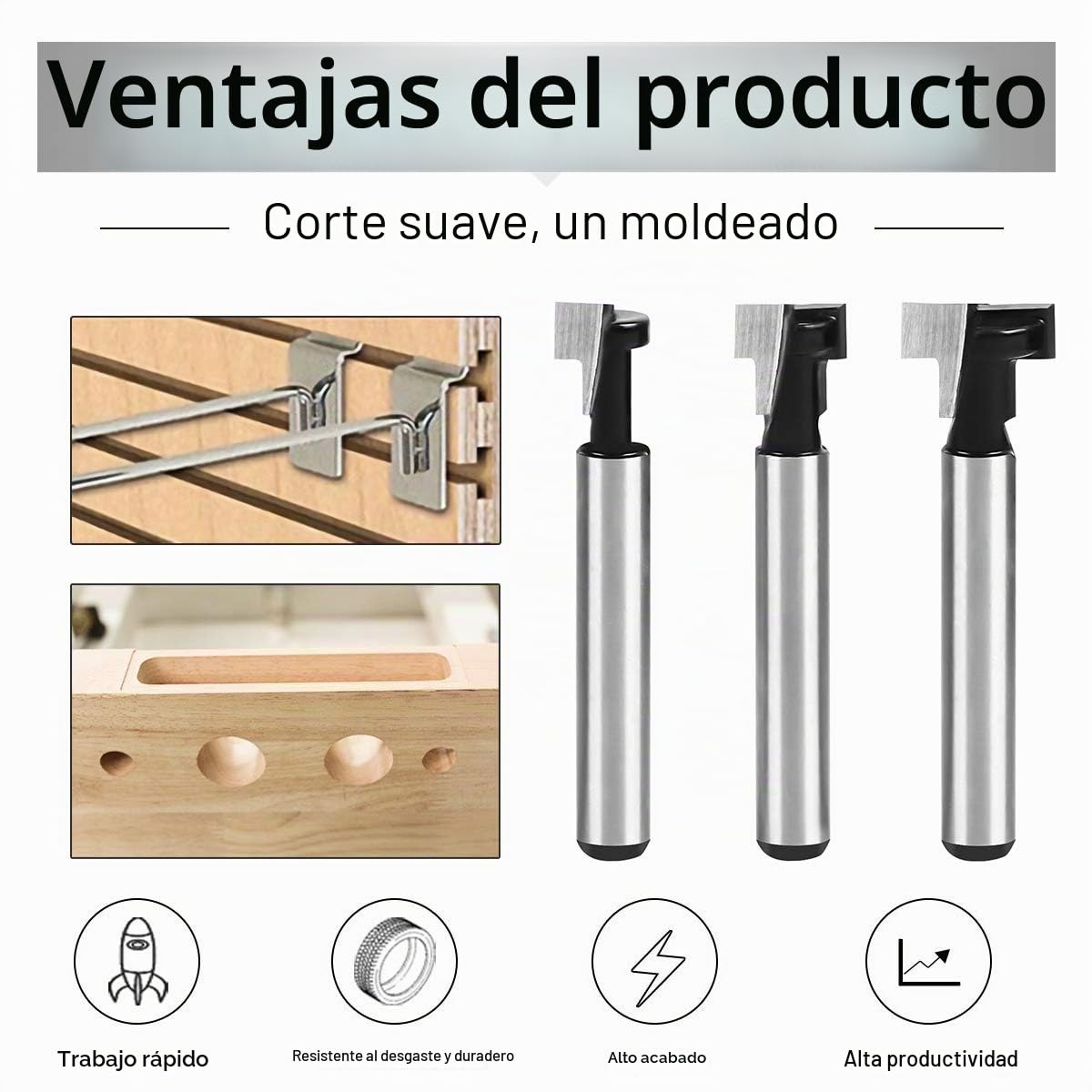 Flintronic 3 PCS Fresa Madera Broca Fresadora Ranura en T 8mm 3/8" 1/2" 5/16" Bit Carpintería Router Conjunto de fresado para Esquinas y Ranuras