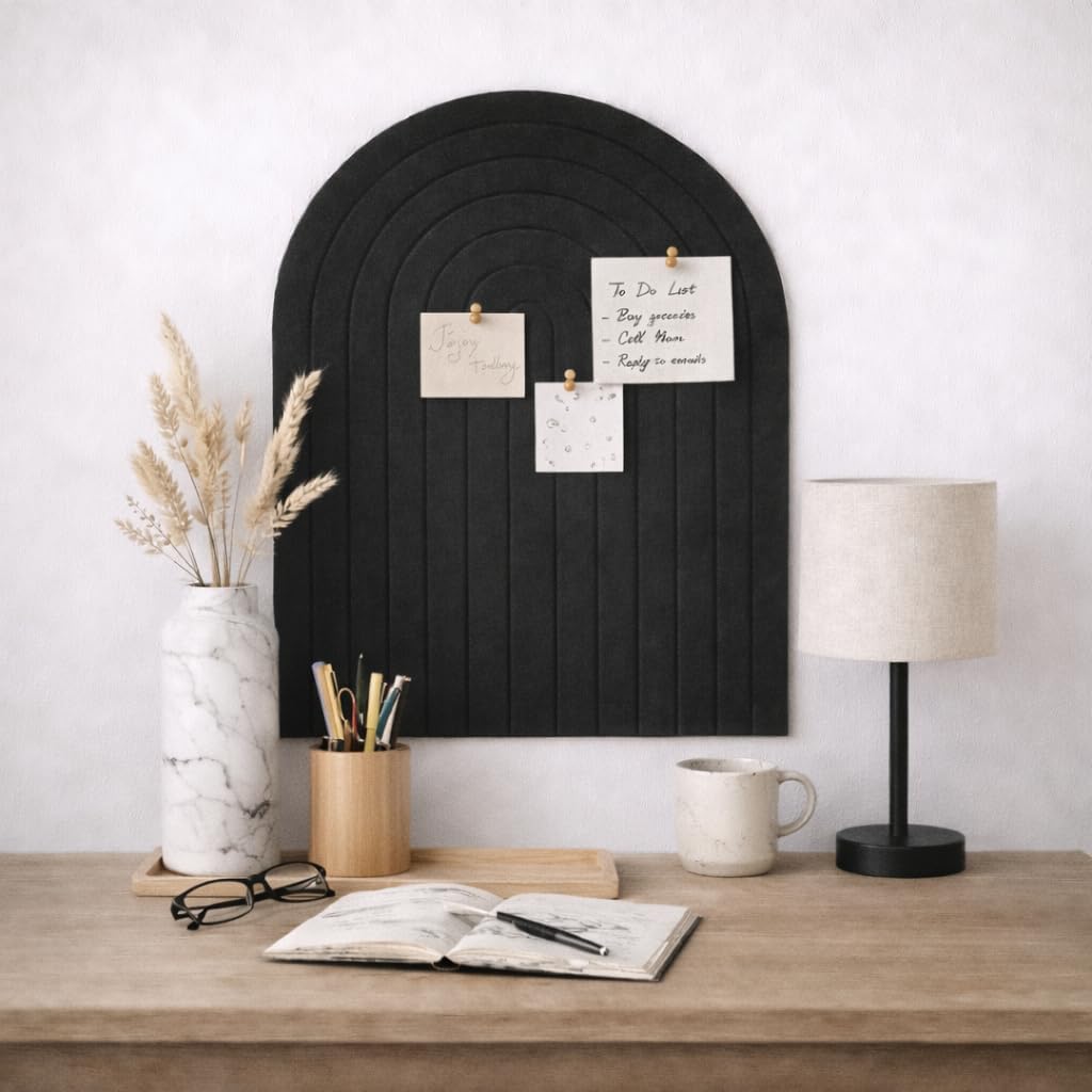 Orelle Rainbow Arch Felt Bulletin Board | Foldable Peel and Stick Felt Board for Wall | Aesthetic Arch Pin Boards for Walls, Office, Vision Board, Kids Art Display | 23 x 31”| Black