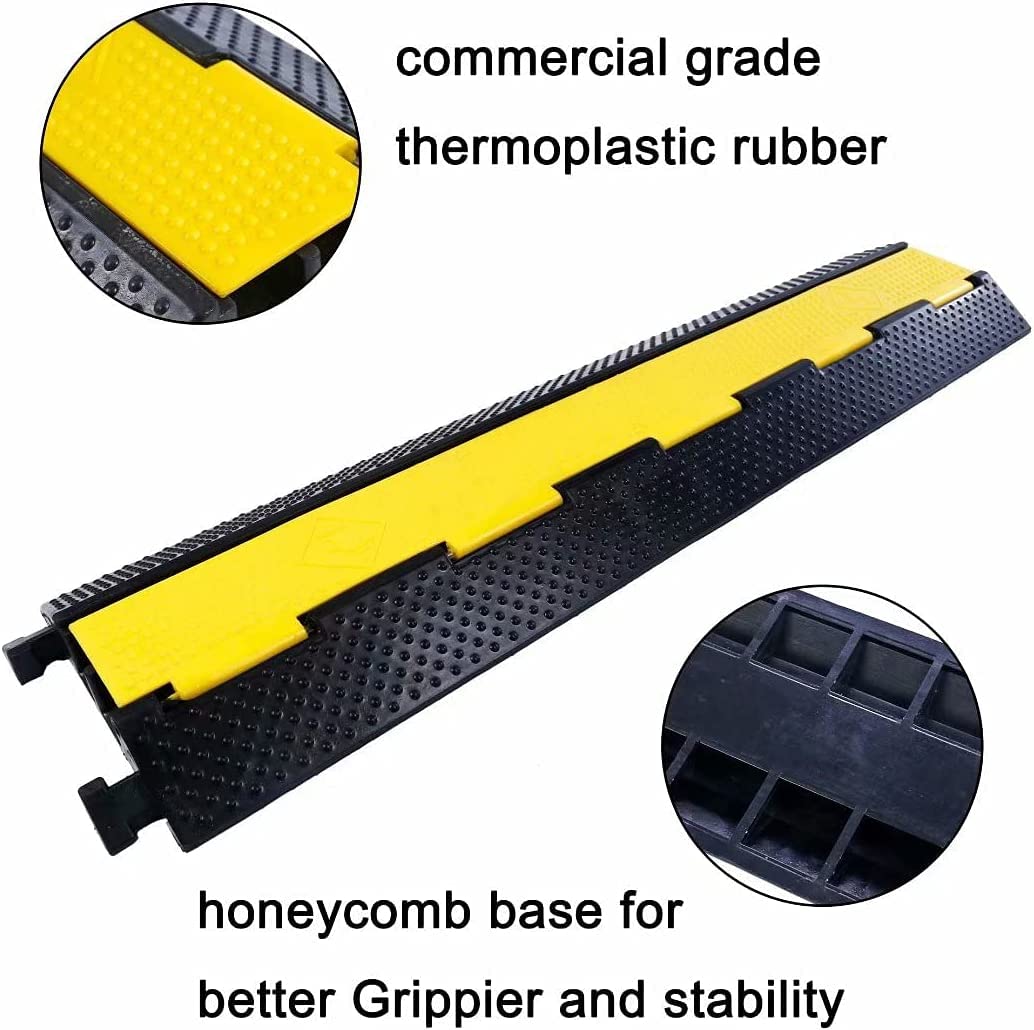 BWKJMY Protector de Cable de Suelo de 2 Canales, Capacidad de Carga de 10000 Libras con Tapa de plástico Amarillo, Protector de Cable al Aire Libre para Garaje, Carretera, rampa