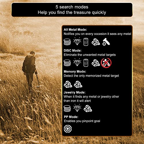 Kyltoor Metal Detector for Adults, 5 Modes to Choose, Metal Detector Waterproof Gold and Silver, Higher Accuracy, Bigger LCD Display, Strong Memory Mode, 10" Ip68 Coil, New Advanced Dsp Chip - Thumbnail 5