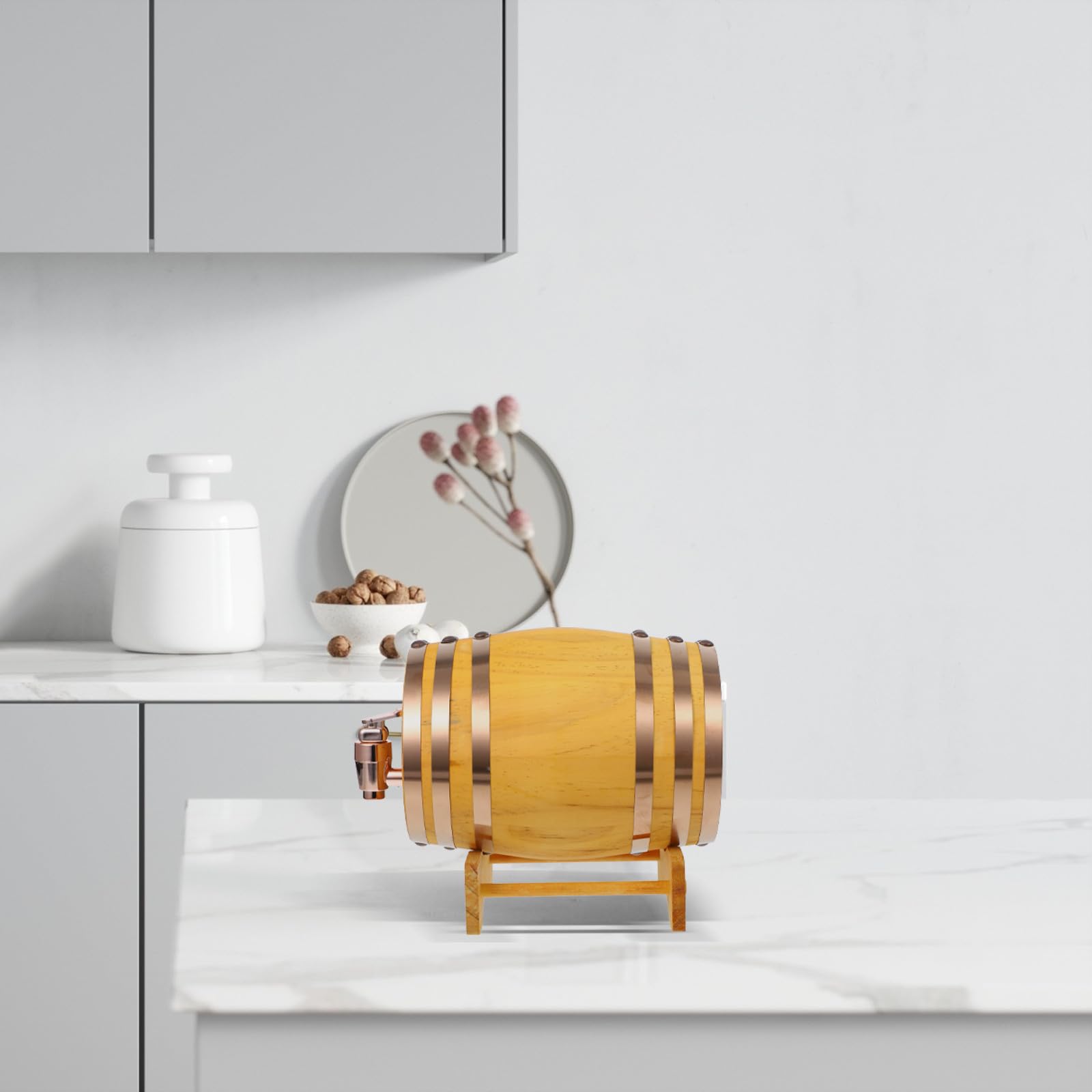 USHOBE Dispensador de Vino y Cerveza de Madera Capacidad de 1l, Soporte Resistente y Grifo de Resina, Adecuado para Fiestas y Uso Doméstico