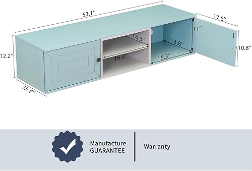 Miniatura 4 de TV flotante de 55 pulgadas con 2 puertas de gabinete, centro de entretenimiento montado en la pared con almacenamiento y estante abierto, soporte de