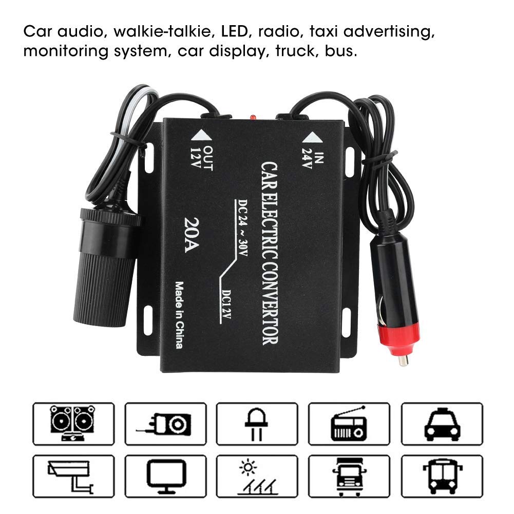 24V Auf 12V Auto Konverter, 20A Auto Stromrichter Abwärtsstromversorgungs-Stromrichter, Auto-Stromversorgungswandler Abwärtswandler Zigarettenanzündertyp für Car Audio LED Radio LKW Yacht