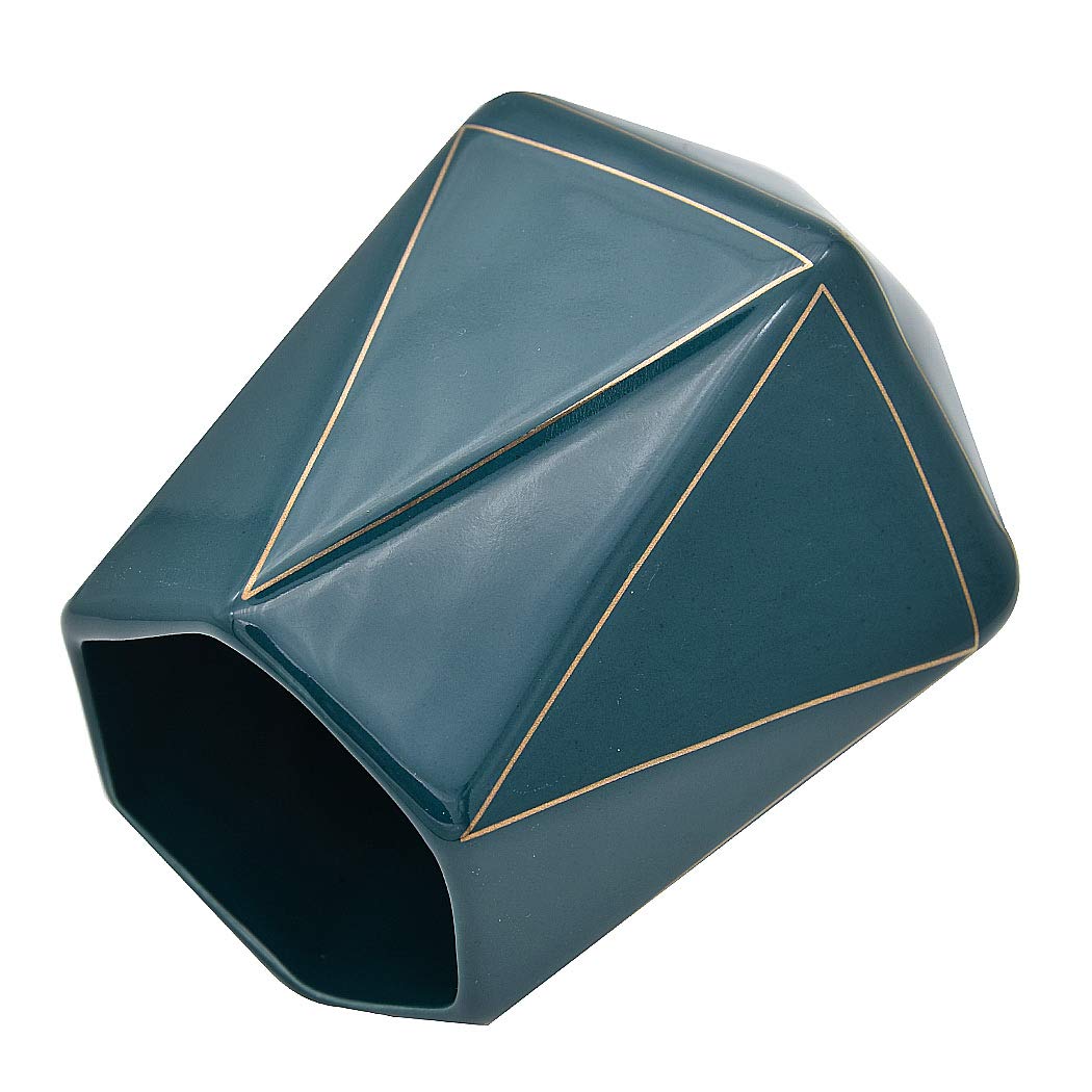 YOSCO Portapenne In Ceramica Con Linea Dorata - Organizer Scrivania Per Penne E Pennelli Trucco