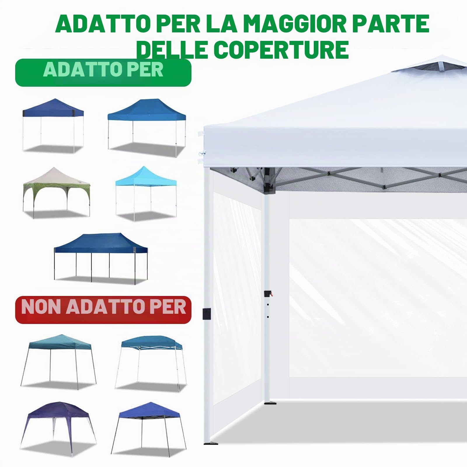 Pareti Laterali Trasparenti 3x3m per Gazebo, Telo 210D Impermeabile con Velcro, Set 3 Pannelli Senza Struttura, Ideali per Giardino Fiere Eventi（nero, 3 pezzi）