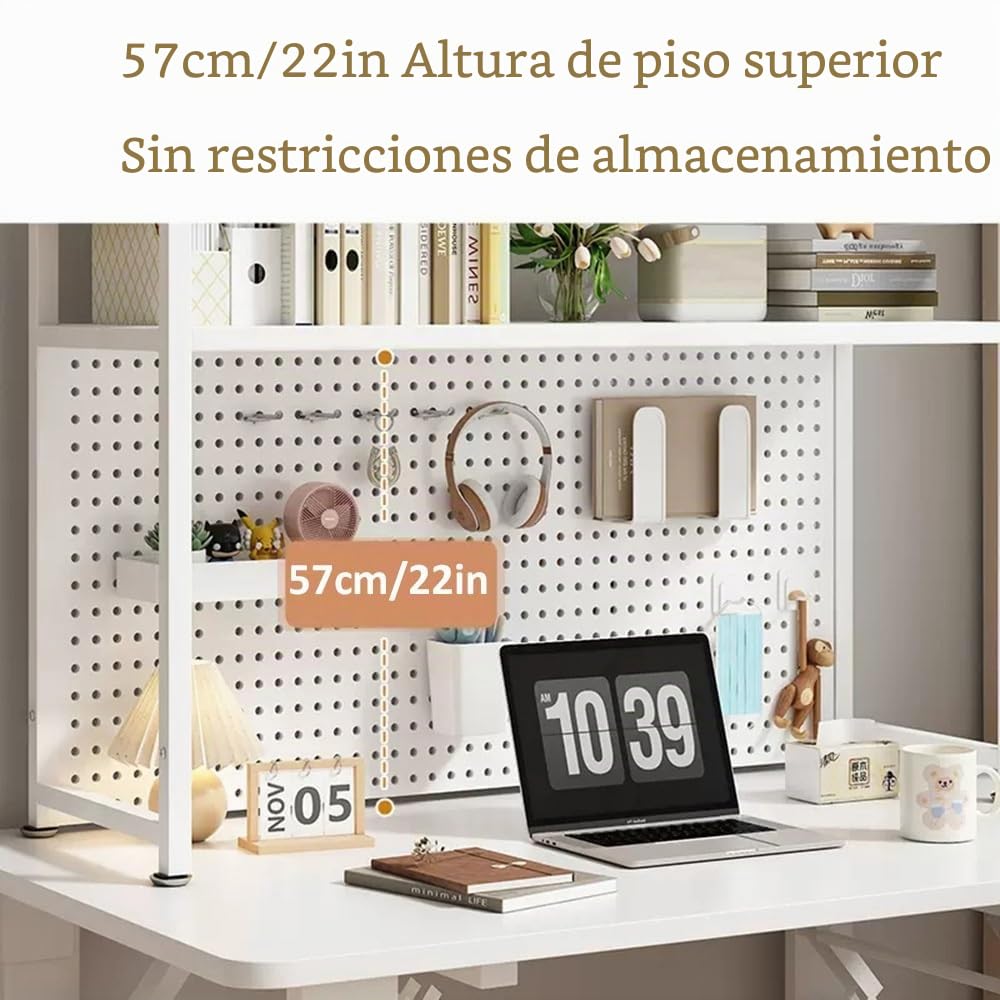 Estantería De Sobremesa Libros DIY Librería Estantería De Escritorio para Mesas De Computadora Estructura Metálica Estante De Almacenamiento(Blanca,135x20x98cm)