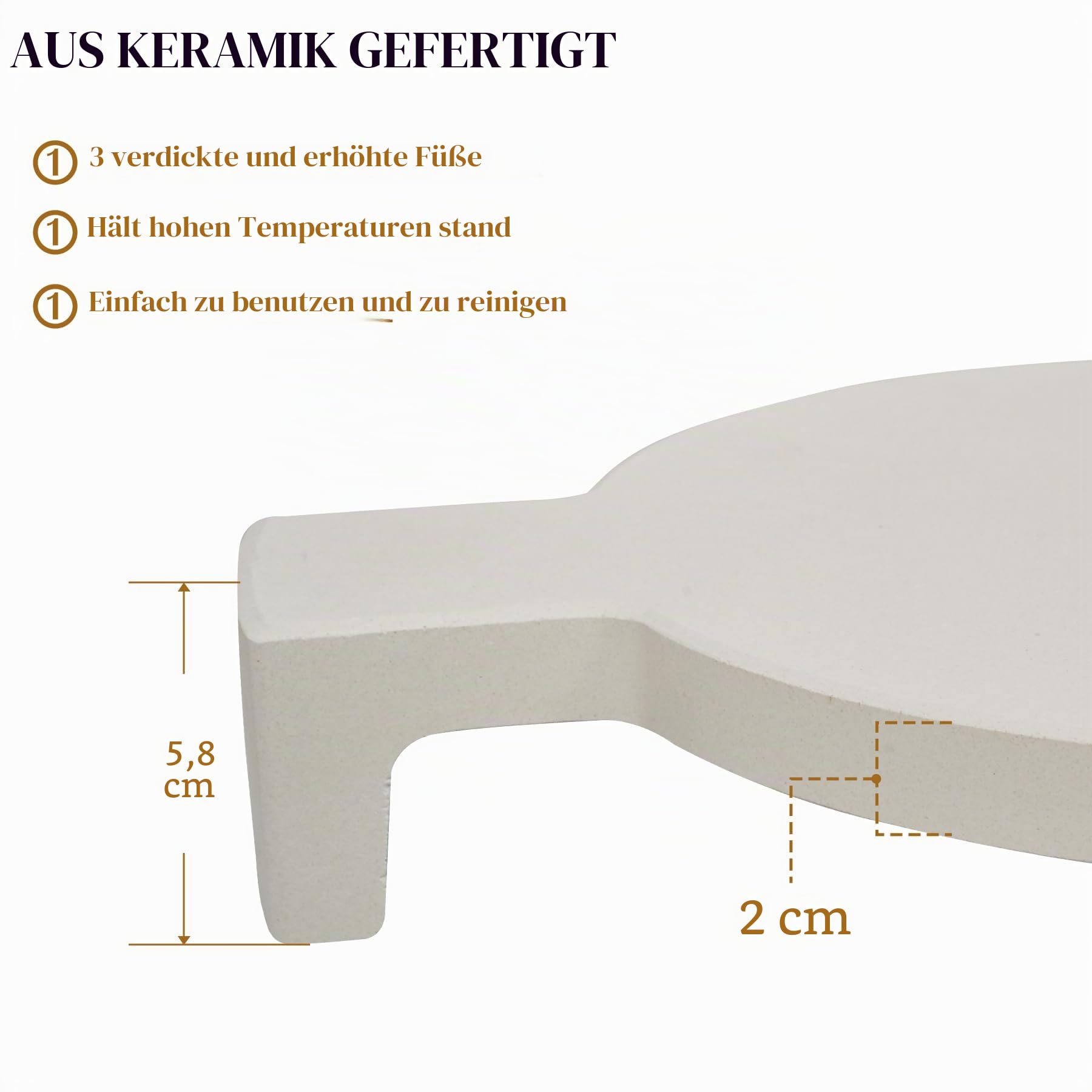15.2'' Pizzastein & Heat Deflector für Kamado Zubehör – Extra Dicker Keramik Conveggtor mit 3 Beinen, Grill Deflektorstein & Backstein für Pizza, Brot & BBQ