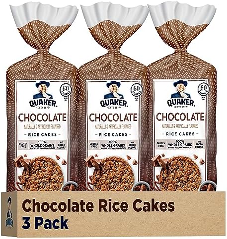 Quaker Large Rice Cakes, Chocolate, 7.23 oz Bags, (3 Pack), Gluten Free, Whole Grain, No Added Colors