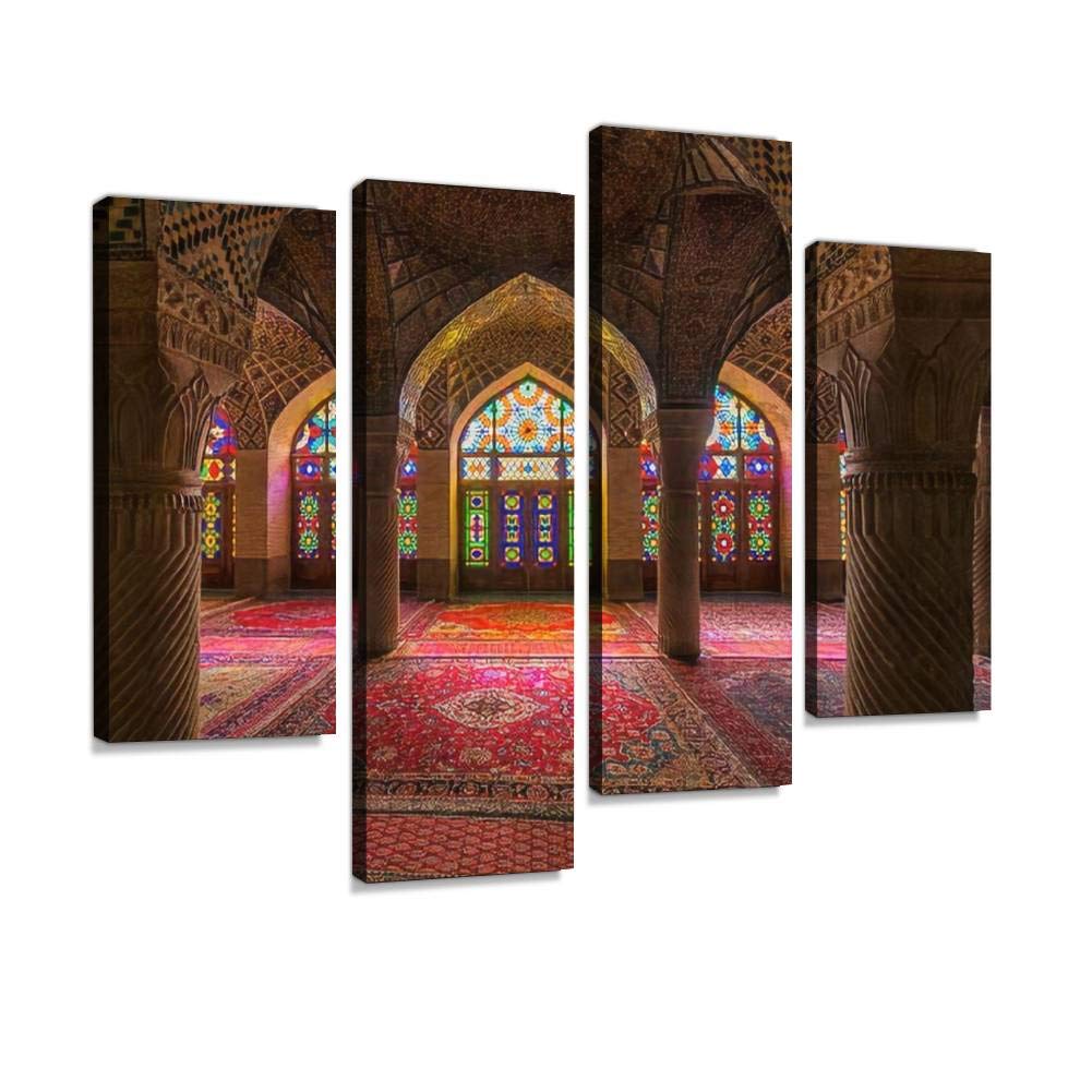 Inside the Nasir ol Molk Mosque in Shiraz, Iran Canvas Print Artwork Wall Art Pictures Framed Digital Print Abstract Painting Room Home Office Decor Ready to Hang 4 Panel