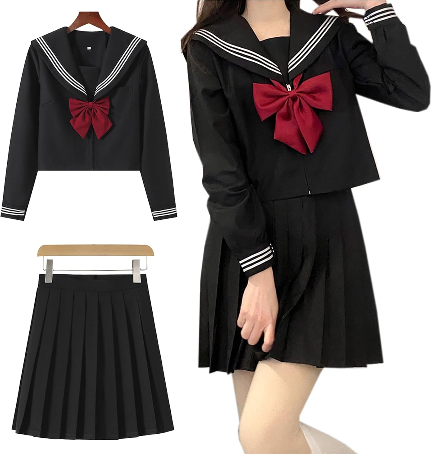 NOKIJP] セーラー服 本格制服 リボン白三本Ver.特集 jk コスプレ 半袖 