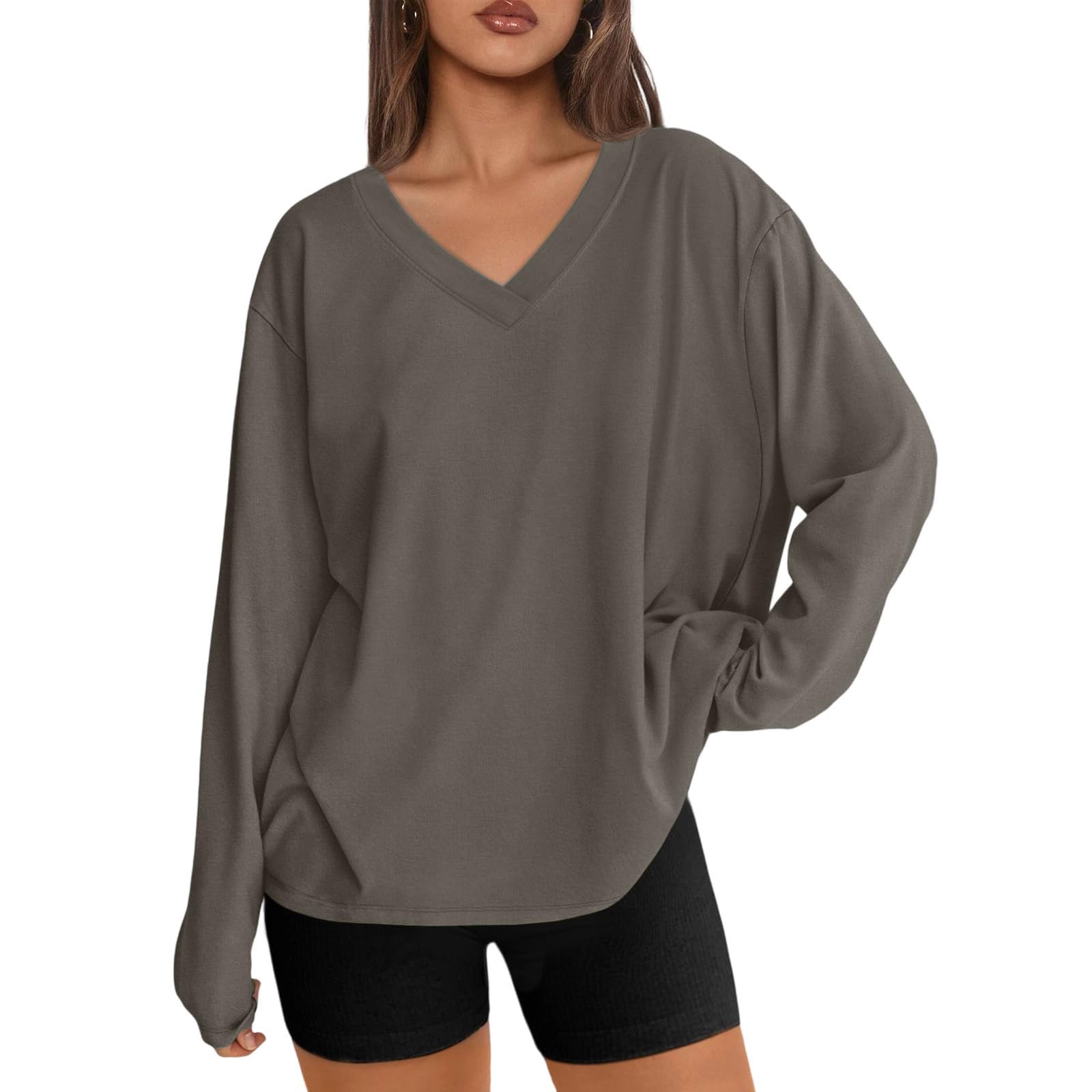 Womens V Neck Long Sleeve Sweater Oversized Knit Pullover Tops Casual Loose Fit Fall Winter Soft Comfy Blouse