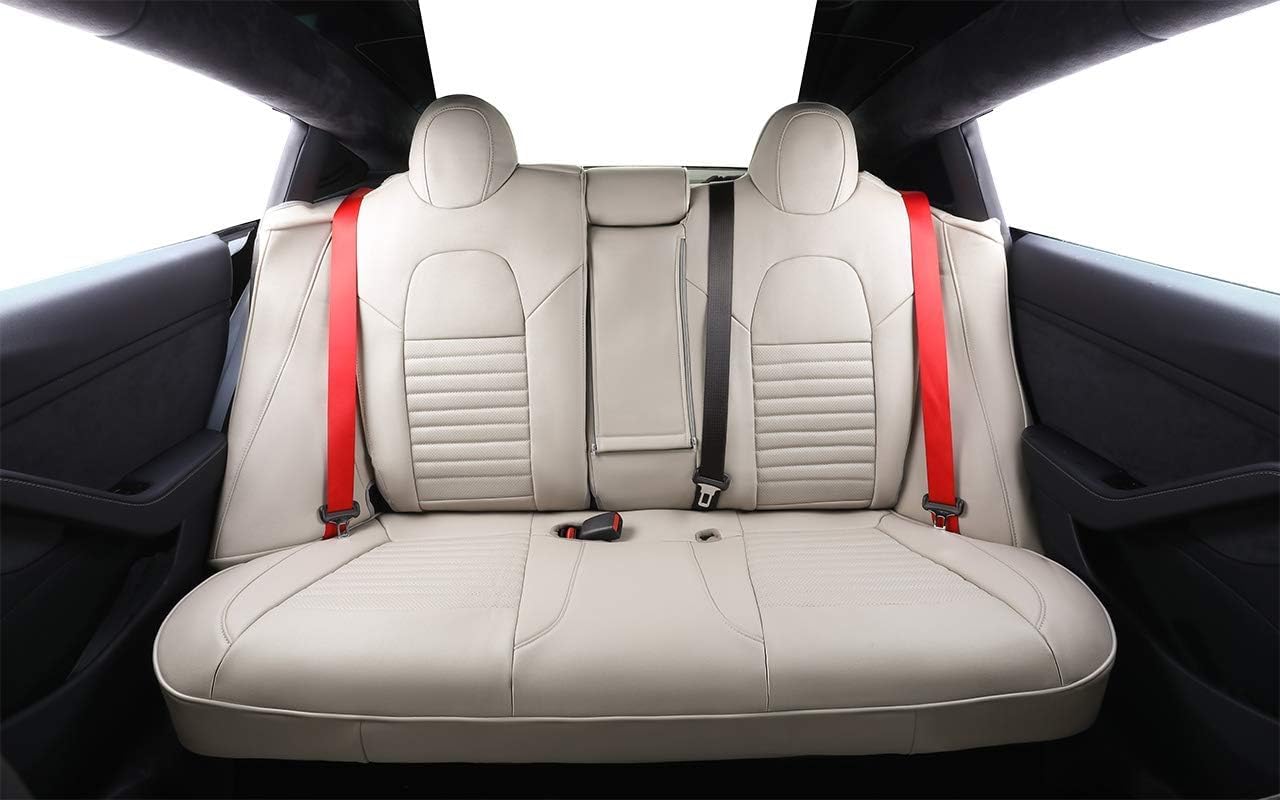 EKR Model S Seat Cover for Tesla Model S 2014 2015 2016(Front Fixed Headrests, Front Full Side Coverage, 3 Rear Headrests) Leather Seat Covers Full Set,Car Seat Protector- Leather (Beige)
