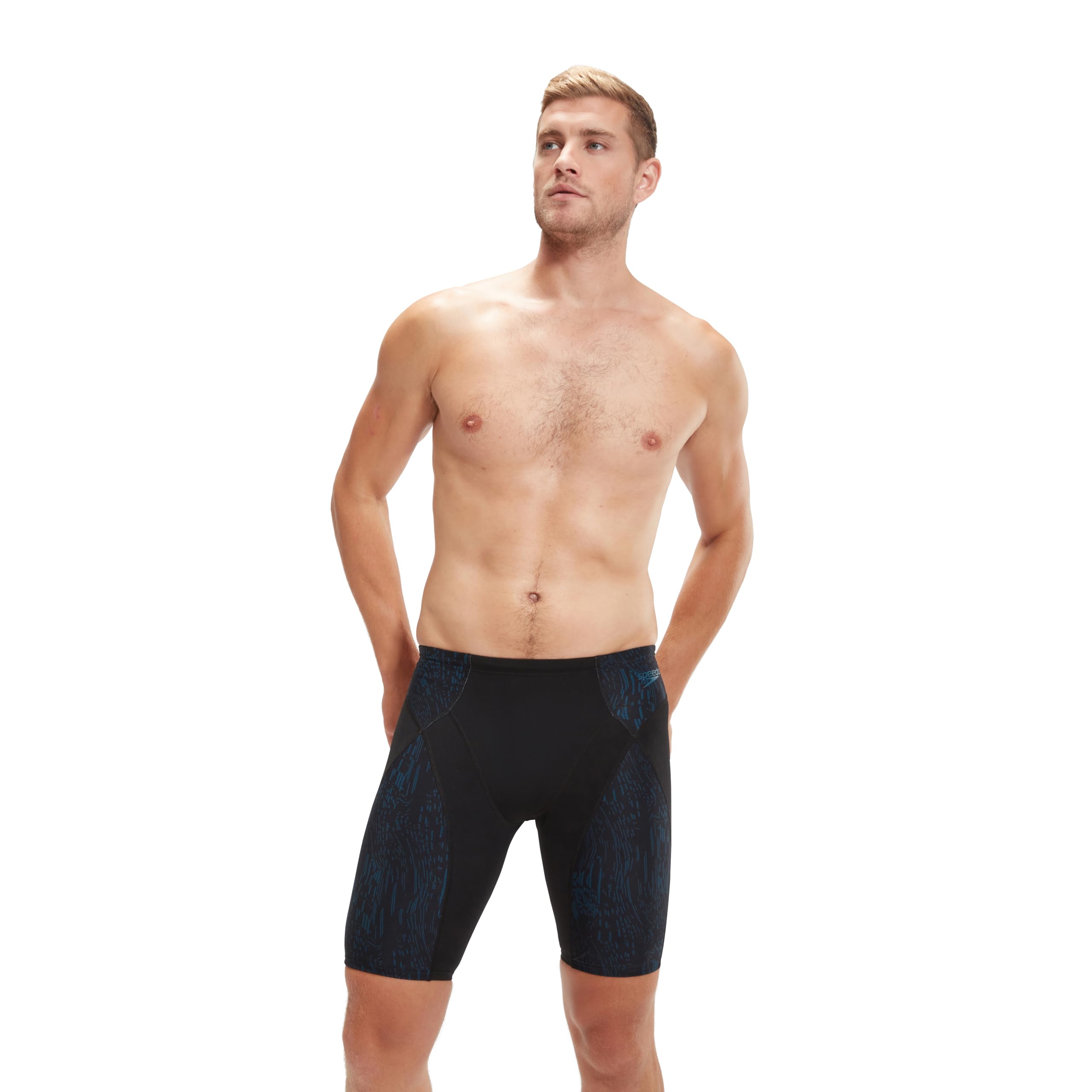 Speedo Męskie End+ Max Compression Jammer | Sportowy krój | Performance Fabric, Czarny/ciemny turkusowy, 36