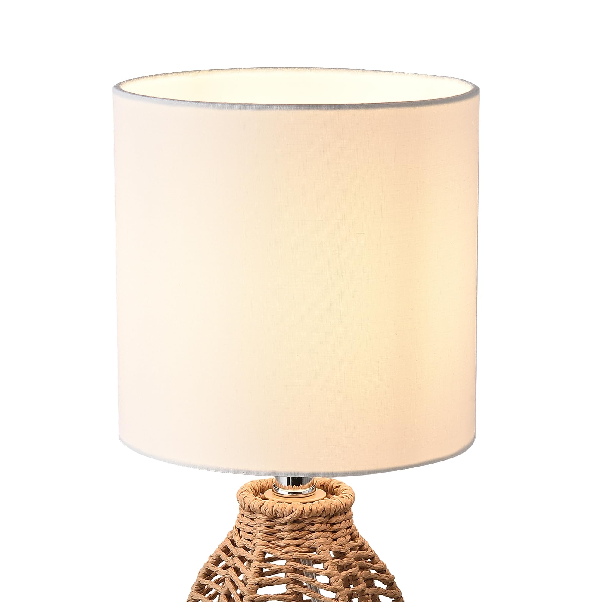 lux.pro Lampada da Comodino Lampada da Tavolo con Paralume Cilindrico in Tessuto Bianco Base Lampada con Corda di Iuta E14 40W