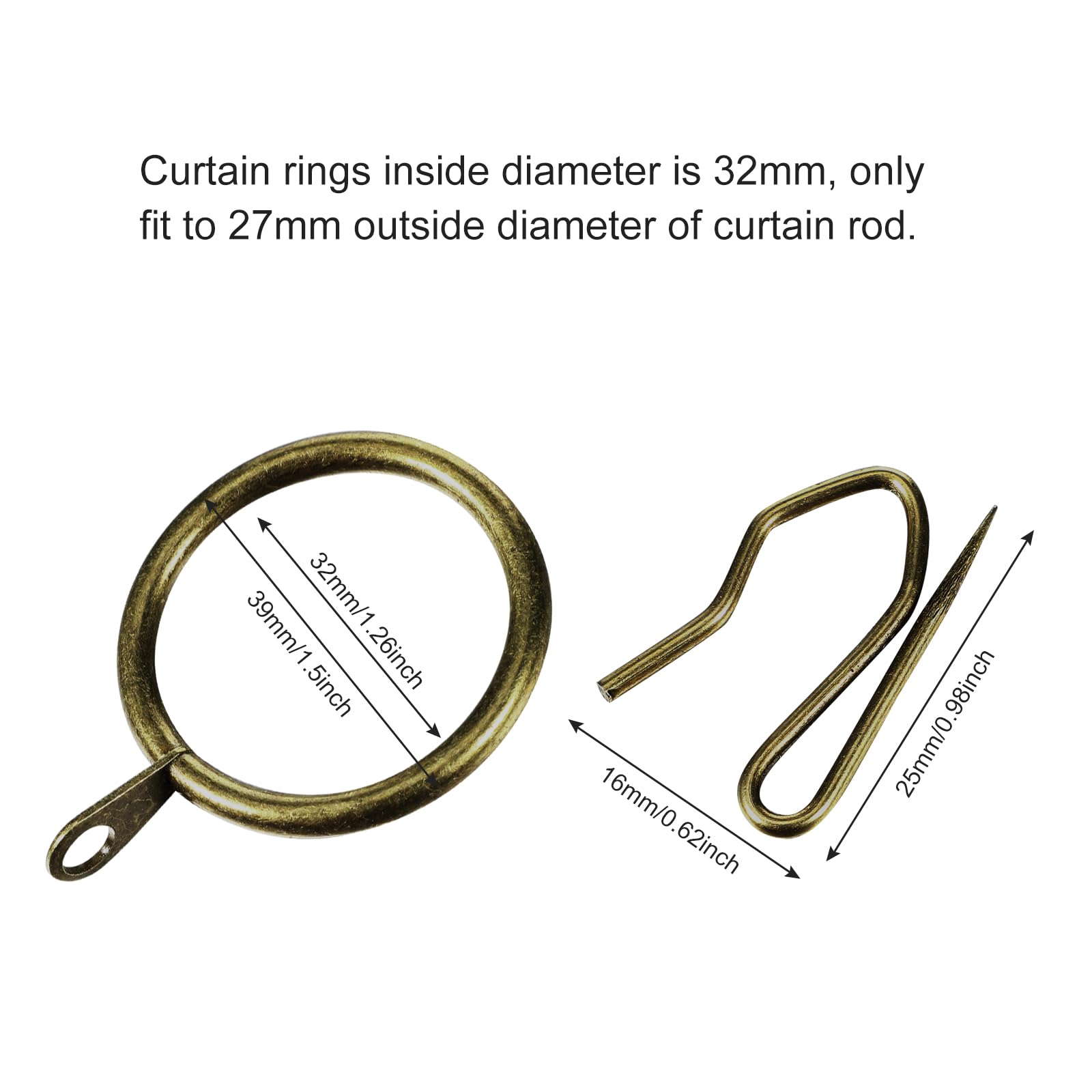 20 Pcs Metal Curtain Rings & Hooks Set - 1.18 Inch Bronze Drapery Rings For Rods, Windows, Showers - View #6