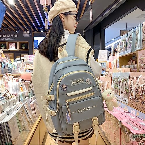Cute Backpack Kawaii Backpack for School Aesthetic Backpack Kawaii School Supplies Cute Backpacks with Accessories (Blue)…2