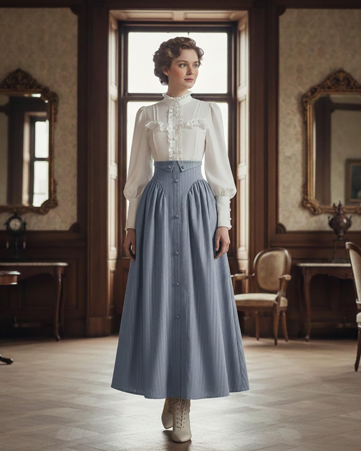 LTAKK Victorian Dress for Women Edwardian Renaissance Costume Medieval Vintage 1800s Blouse Dresses 2 Piece - Image 3