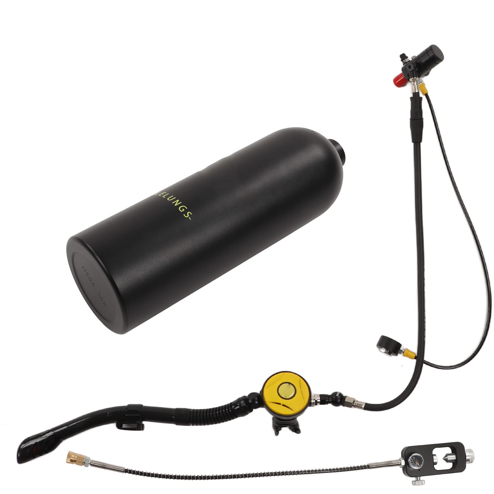 DIDEEP Diving Kit Underwater Breathing Device 2L X5000Plus Breather Diving Double Shoulder Strap Set (Package D: Black Bottle Black 2L)