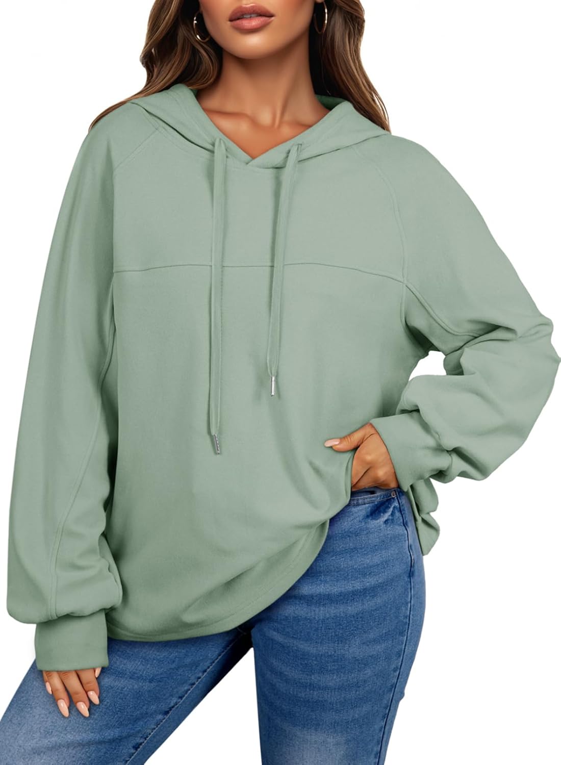 Dokotoo Women’s Casual Oversized Hoodies Solid Long Sleeve Knit Pullover Sweatshirt Lightweight Drawsting Hooded Tops