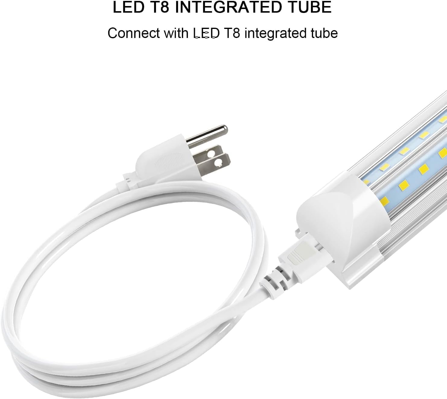 JESLED T8/T5 2FT Integrated LED Tube Light Fixture AC Power Cord Cable with 3-Prong US Plug for Garage, Workshop, Warehouse Commercial Lighting (4-Pack)