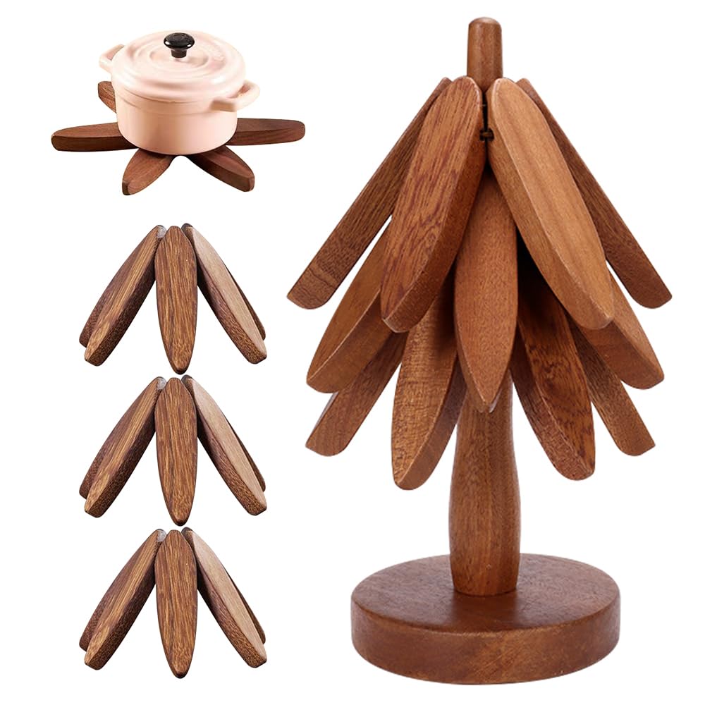 Sottopentola A Forma Di Albero Di Natale - Set Di 4 In Legno Per Tavola Festiva