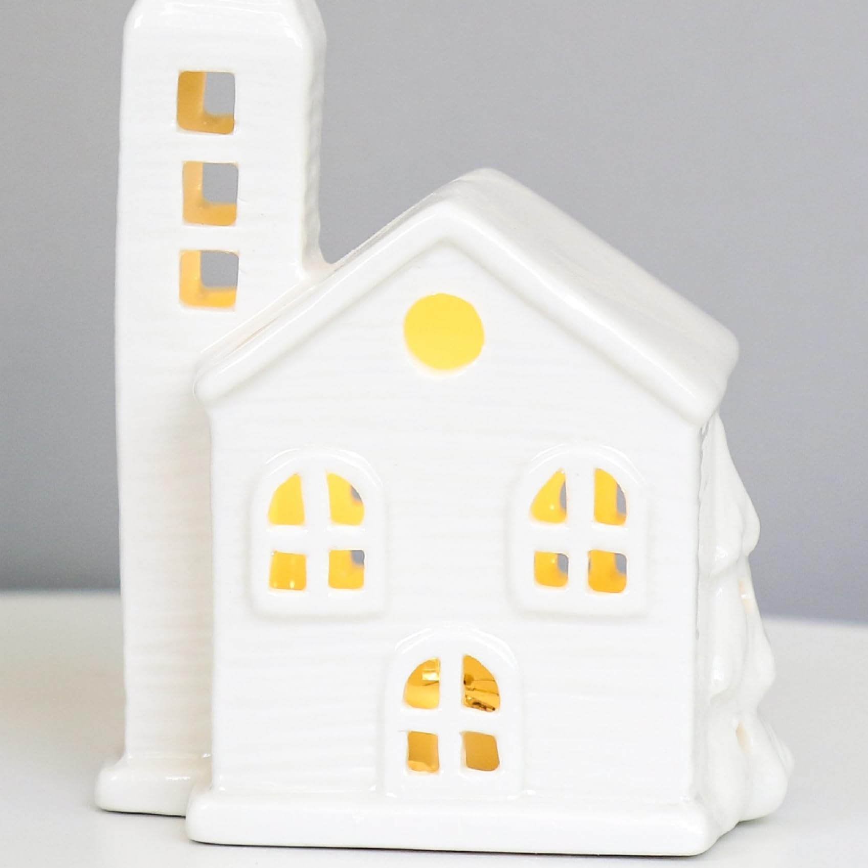 Figurine del villaggio di Natale, 3 pezzi Set di villaggi di Natale, casa in porcellana del villaggio di Natale in ceramica bianca Light Up Casa di Natale per decorazioni natalizie, figurine da col