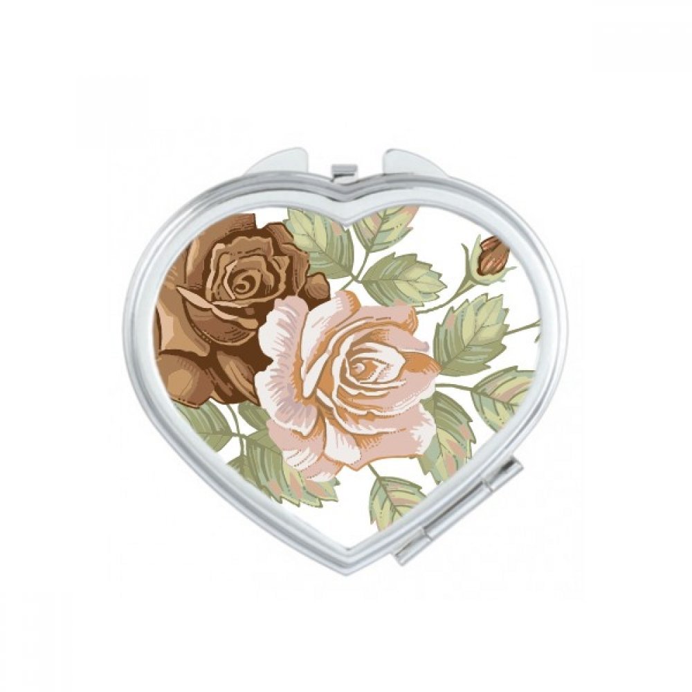 Petit miroir de main portable anti rayures à motif fleurs et coeur