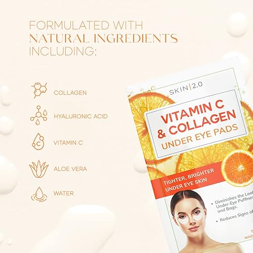 Miniatura 3 de Skin 2.0 Parches de vitamina C y colágeno para debajo de los ojos, ilumina las ojeras, aprieta la piel debajo de los ojos, almohadillas