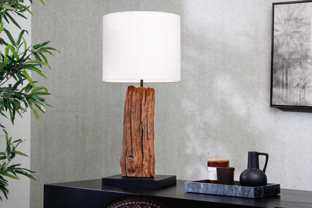 riess-ambiente.de Design Tischlampe ROUSILIQUE 60cm Natur weiß rund Treibholz handgearbeitet, Schreibtischlampe, Wohnzimmerlampe