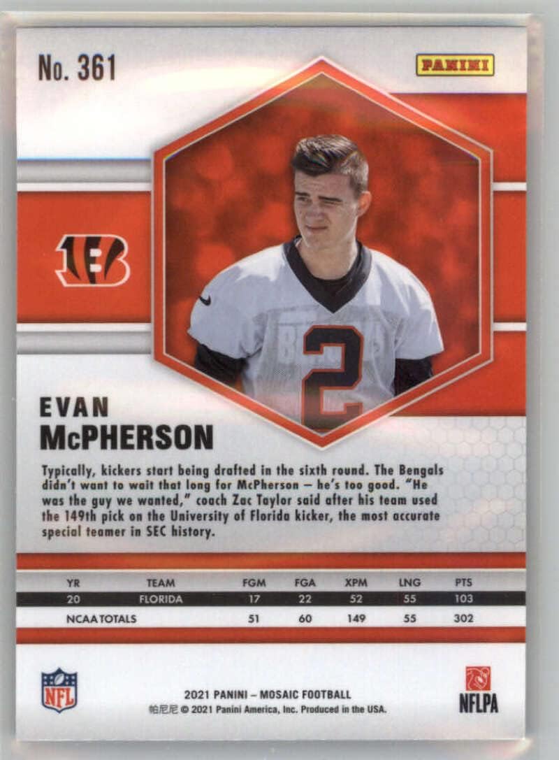 2021 Panini Mosaic #361 Evan McPherson RC Rookie Cincinnati Bengals NFL Football Trading Card