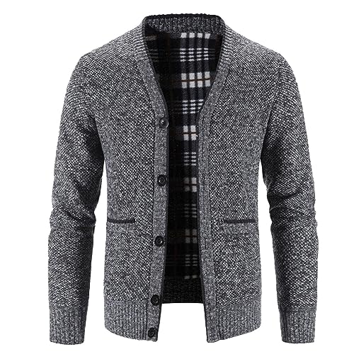Men's Fleece Cardigan Sweaters Padded Solid Color Twist Stand-up Collar Jacket Button Down Coat Autumn Winter