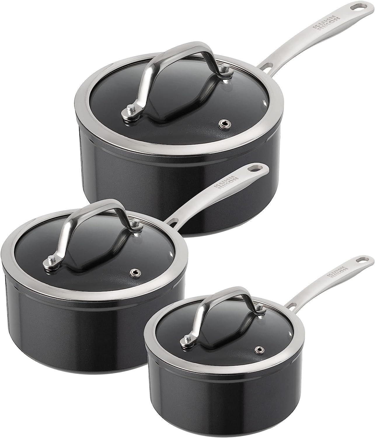 Kuhn Rikon Easy Pro Aluminium Non-Stick Induction Safe 3-Piece Saucepan Set - Black