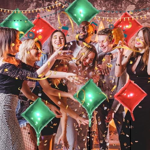 Metallic Green and Red Double Sided Square Foil Balloons Wall,19 Inches Foil Balloons Tunnel Arch Garland Kit for Bachelorette,Bridal Wedding,Birthday,Christmas Party Background Decoration - Image 7
