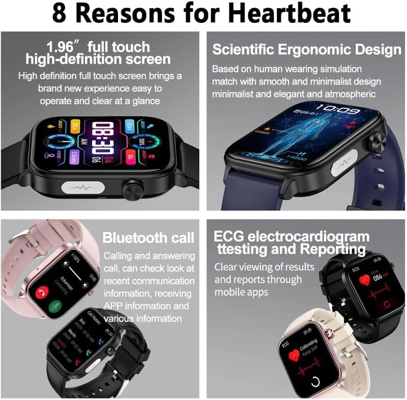 Close-up of the smartwatch screen displaying time, date, and various health metrics, highlighting the high-definition touch screen