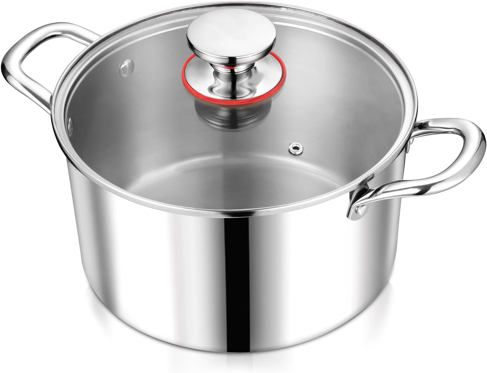6 Quart Tri-Ply Stainless Steel Stock Pot, 6 Qt Stockpot Pasta Cooking Pot with Visible Lid for Soup Vegetable, Induction Cookware for All Stoves, Sturdy & Double Handle, Dishwasher Safe