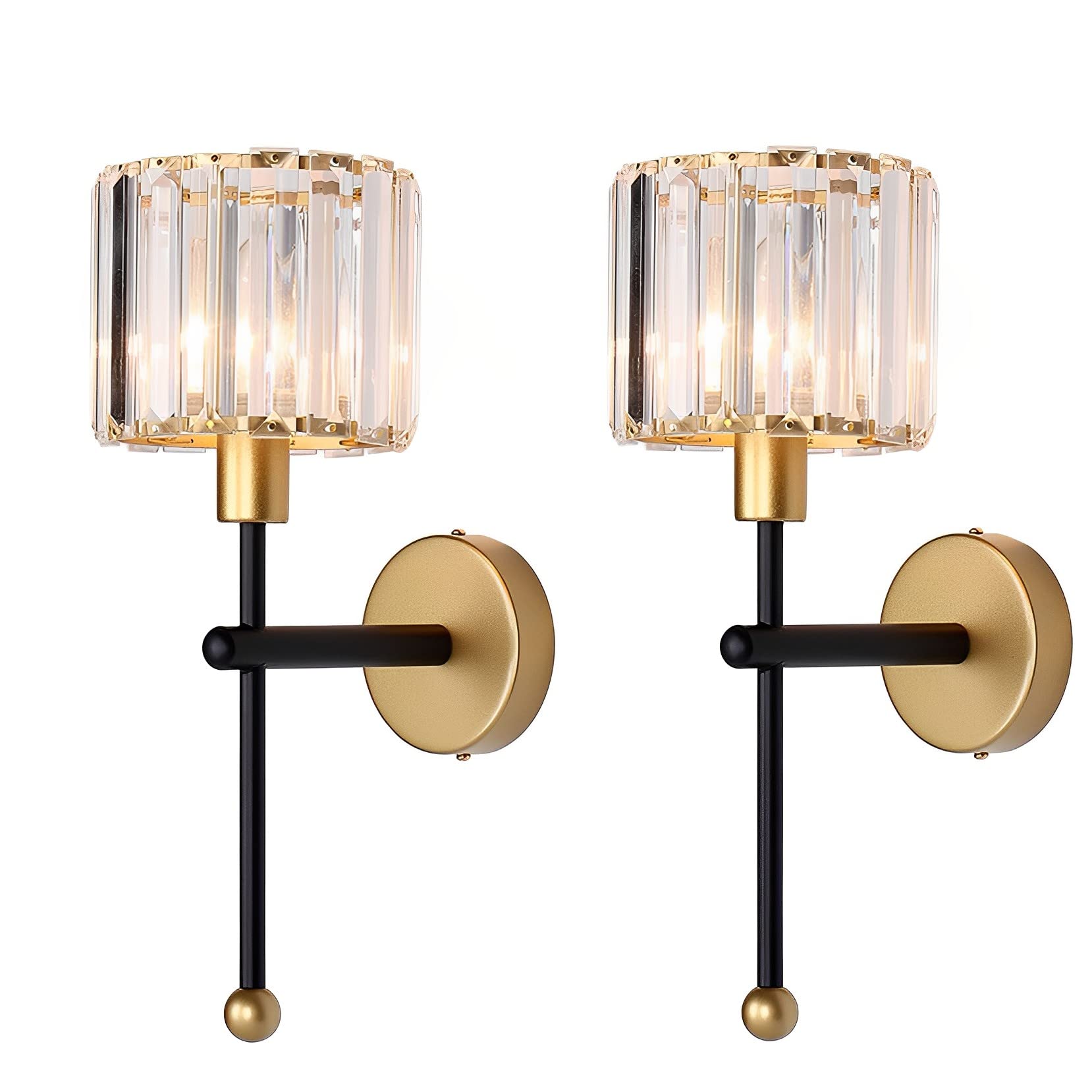 MESOVFCA Wall Sconces Sets of 2, Classic Brushed Brass Sconces Crystal Wall Lighting, Hardwired Bathroom Vanity Light Fixture for Bedroom Living Room Hallway Kitchen,Black