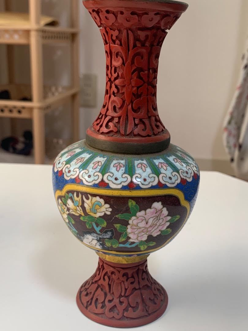 Amazon.co.jp: 中国古玩 唐物 堆朱 七宝焼花文 花瓶 壷 検/彫漆花入 