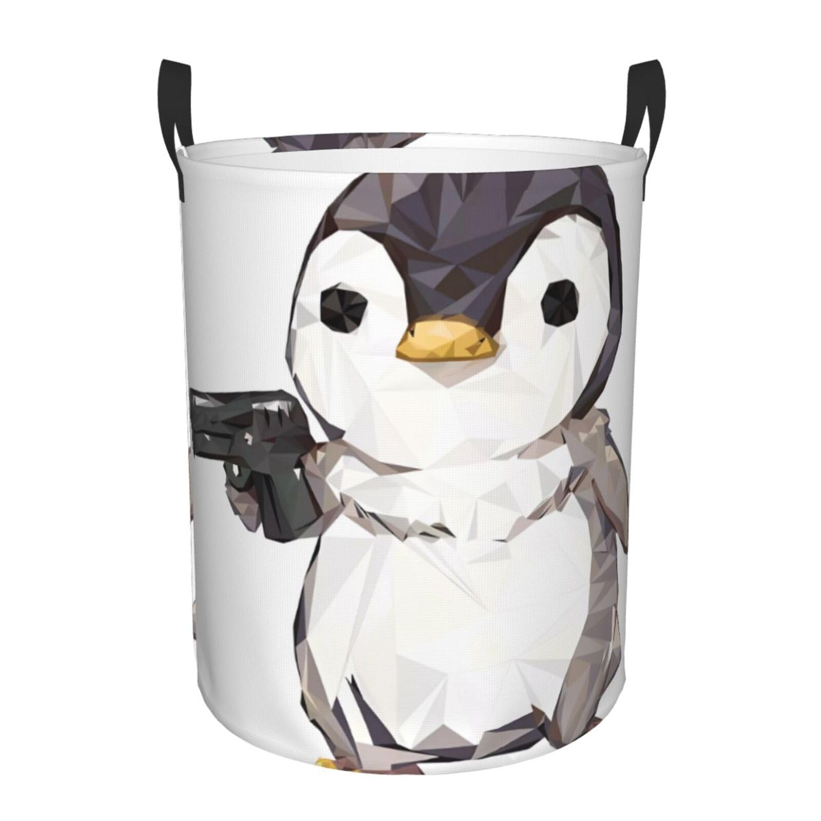 M Collapsible Cartoon penguin Print Circular Hamper Round