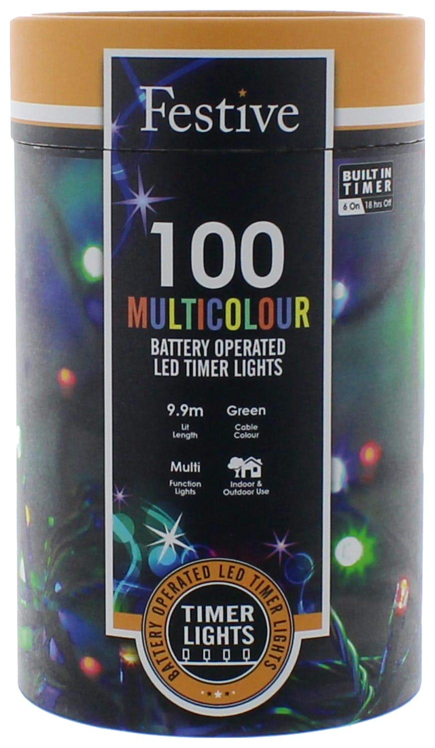 Festive Productions 100 LED Battery String Lights : Timer : Multicoloured