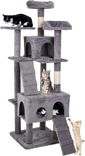 Torre de árbol para gatos de interior de 63 pulgadas para gatos de varios niveles para condominio, poste rascador para gatitos