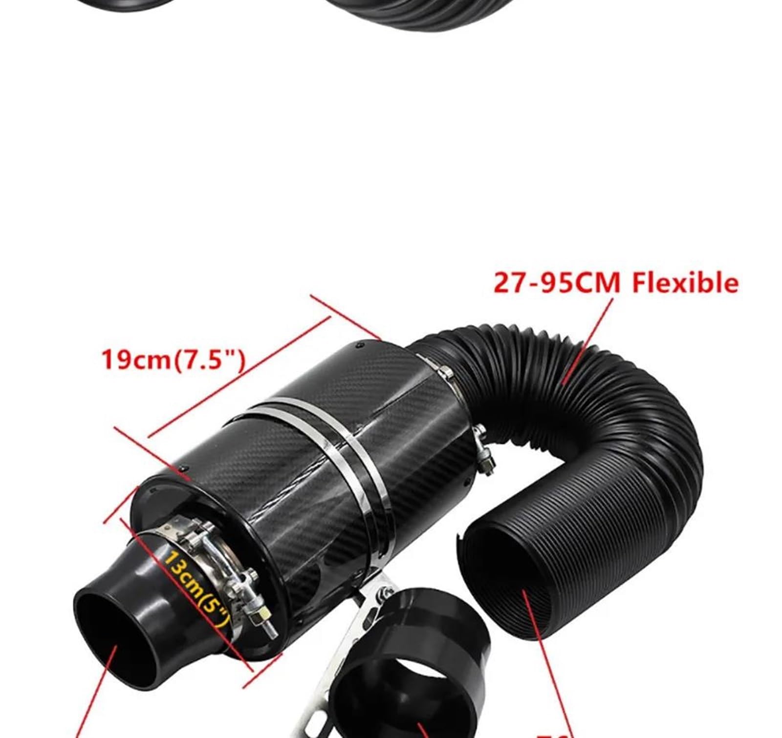Tubo admisión aire Kit De Filtro Entrada Aire Tubo Entrada Coche Universal Aire Frío De 76mm/3 Pulgadas Fibra Carbono Con Manguera De Entrada De Alto Flujo